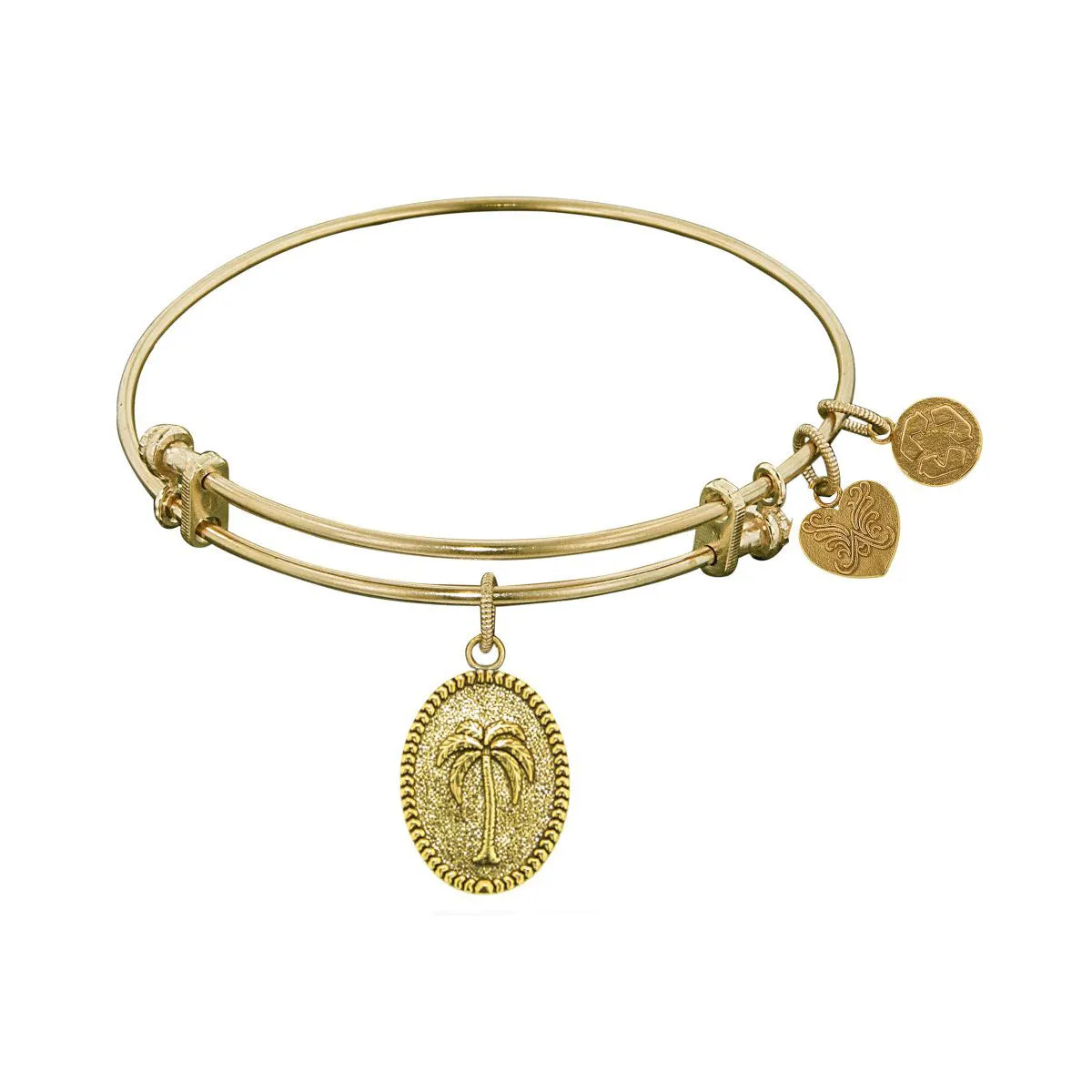 Stipple Finish Brass Palm Tree  Angelica Bangle Bracelet, 7.25"