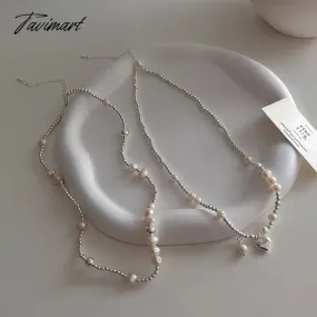 Tavimart Minar INS Fashion Genuine Freshwater Pearl Chokers Necklace for Women Silver Color Beads Strand Heart Pendant Necklaces Jewelry