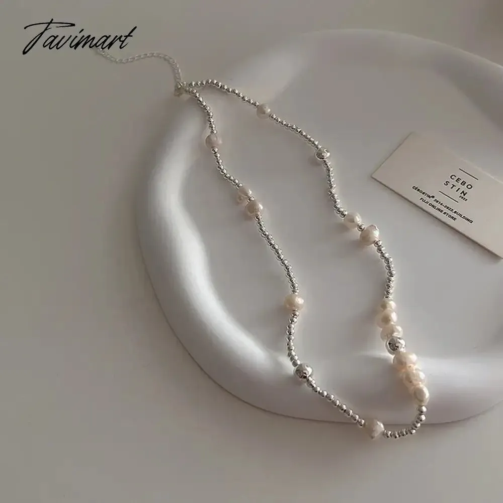 Tavimart Minar INS Fashion Genuine Freshwater Pearl Chokers Necklace for Women Silver Color Beads Strand Heart Pendant Necklaces Jewelry