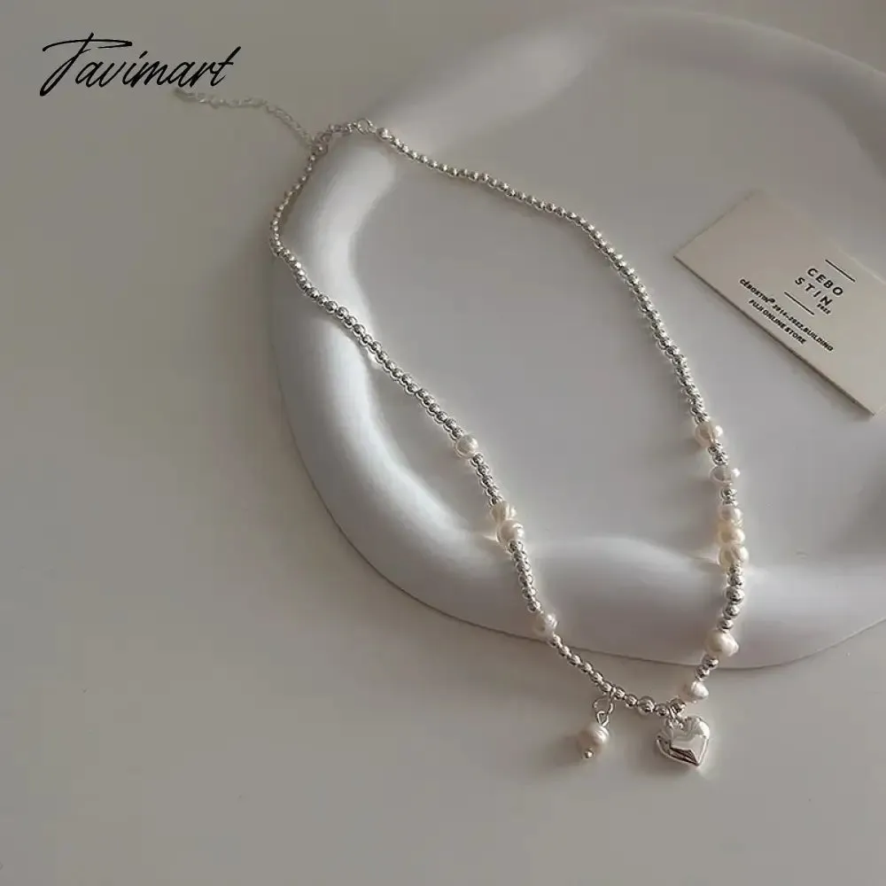 Tavimart Minar INS Fashion Genuine Freshwater Pearl Chokers Necklace for Women Silver Color Beads Strand Heart Pendant Necklaces Jewelry