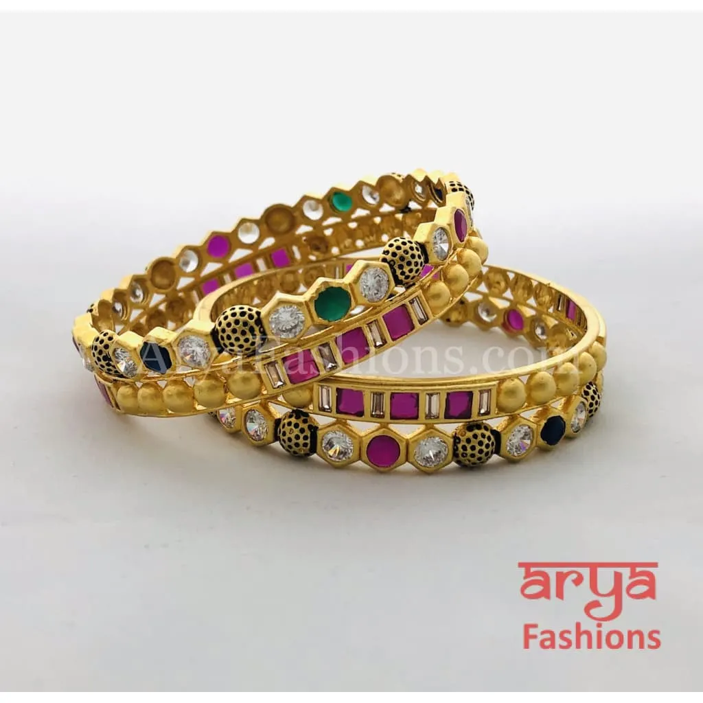 Traditional Kundan Meenakari Colorful Stones Bangles