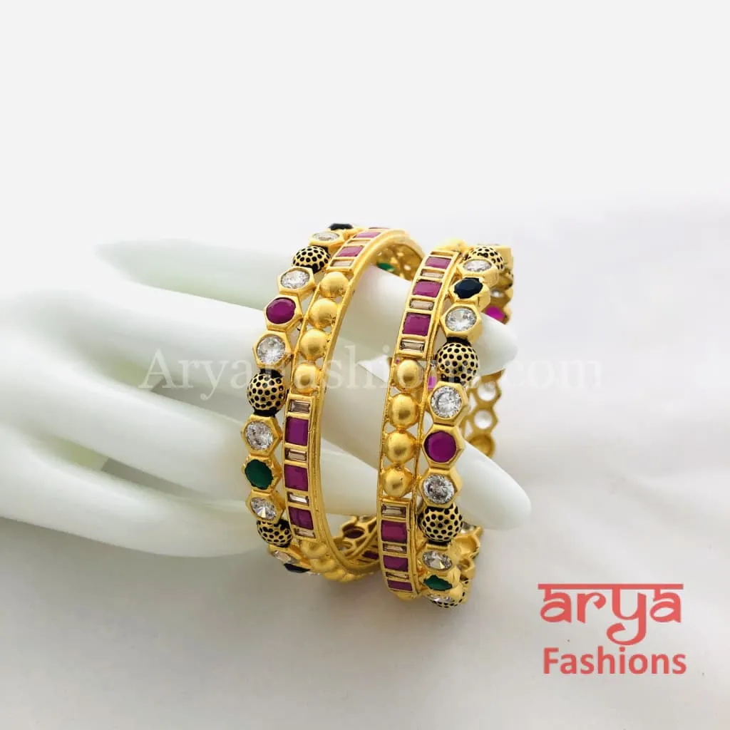 Traditional Kundan Meenakari Colorful Stones Bangles