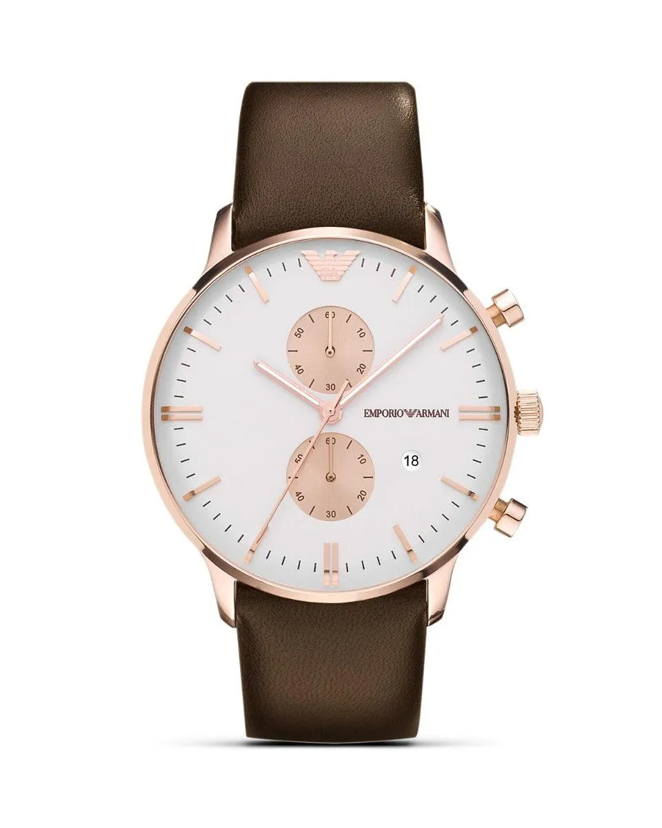Two Tone Brown Leather Strap Watch
