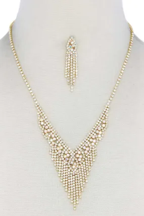 V Shape Dangle Rhinestone Necklace