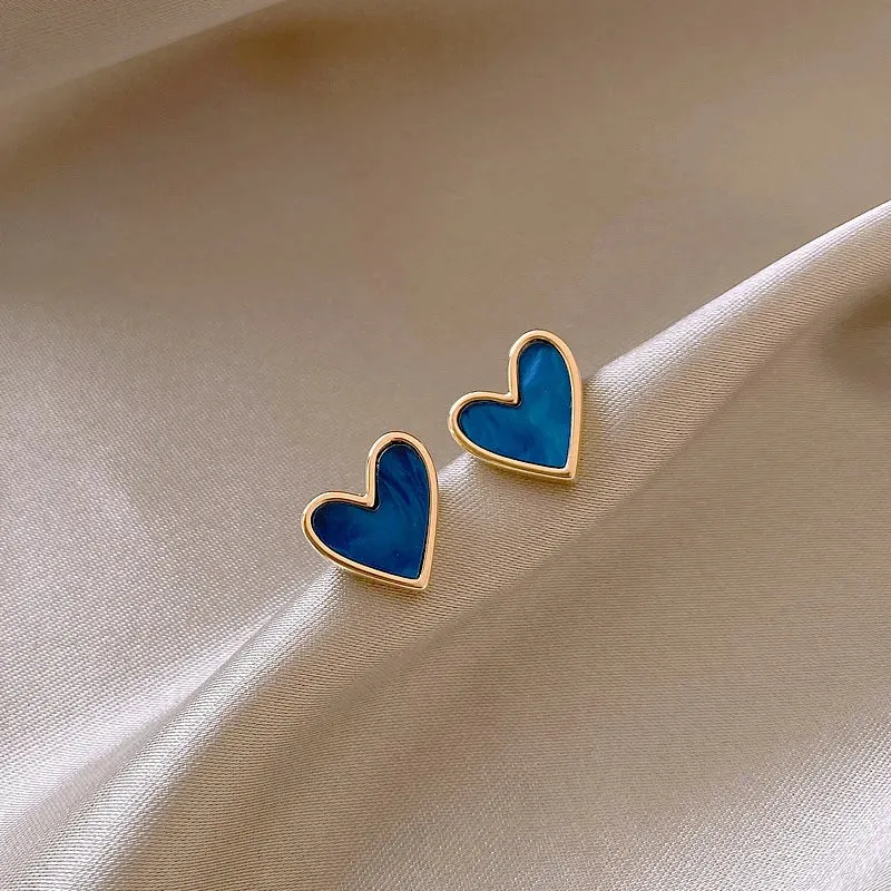 VAIGE Romantic Blue Heart-Shaped Small Stud Earrings in Copper Alloy - Cute Korean Fashion Jewelry