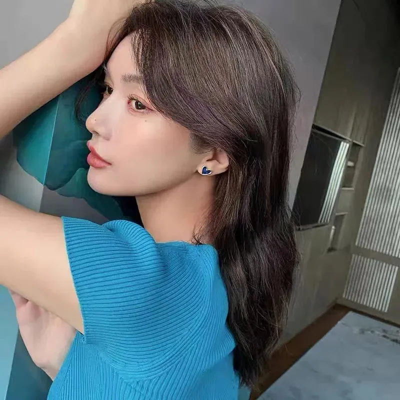 VAIGE Romantic Blue Heart-Shaped Small Stud Earrings in Copper Alloy - Cute Korean Fashion Jewelry