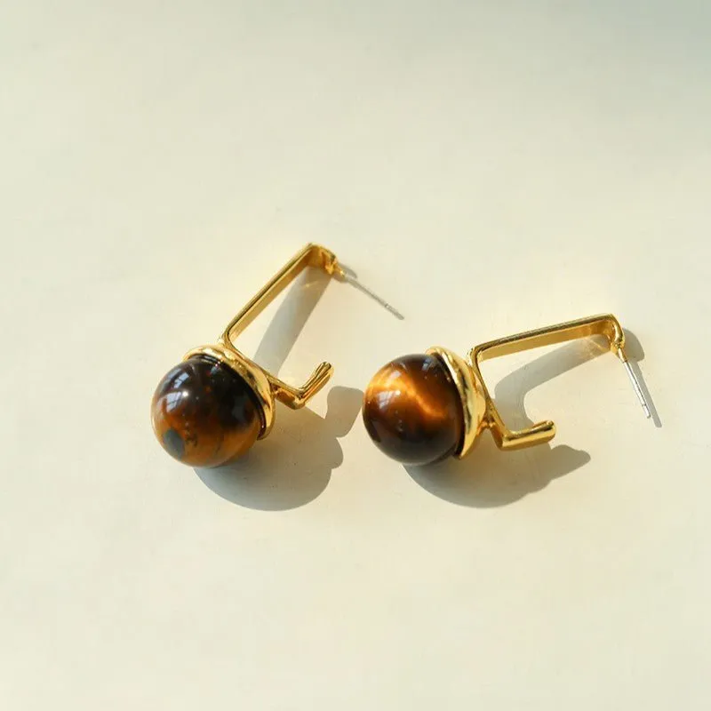 Vintage Geometric Tiger's Eye Earrings