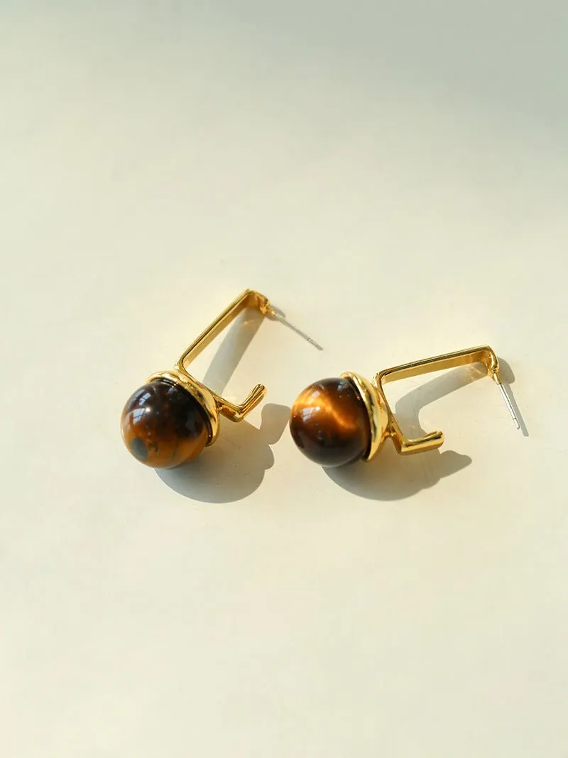 Vintage Geometric Tiger's Eye Earrings