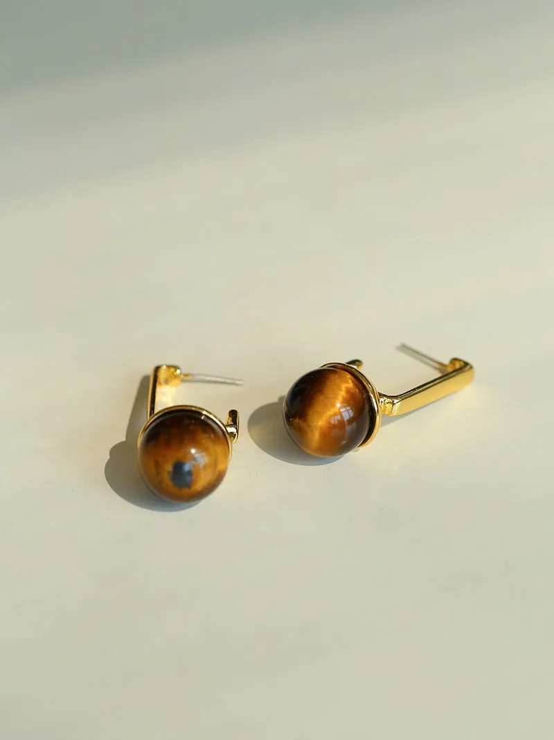 Vintage Geometric Tiger's Eye Earrings