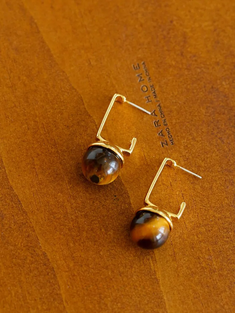 Vintage Geometric Tiger's Eye Earrings