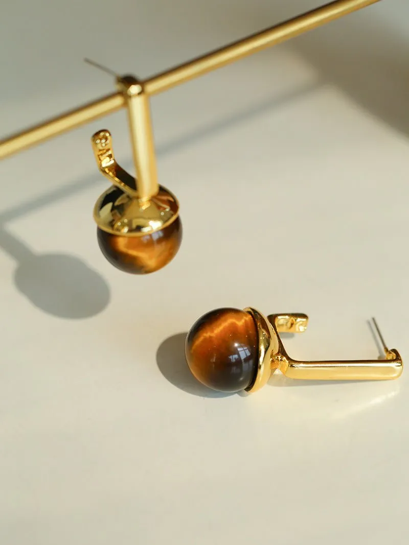 Vintage Geometric Tiger's Eye Earrings