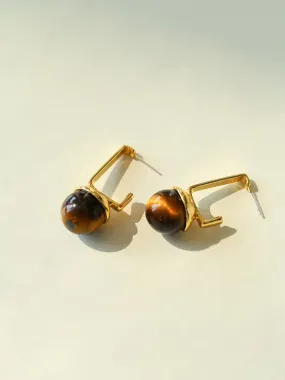 Vintage Geometric Tiger's Eye Earrings