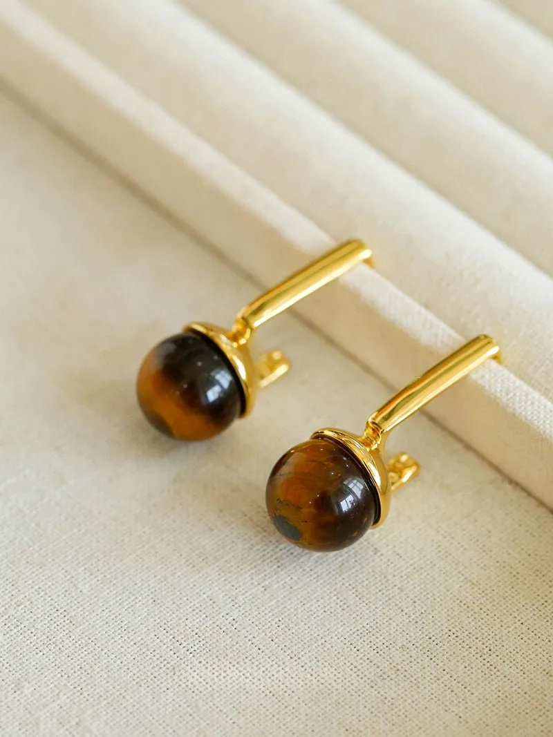 Vintage Geometric Tiger's Eye Earrings