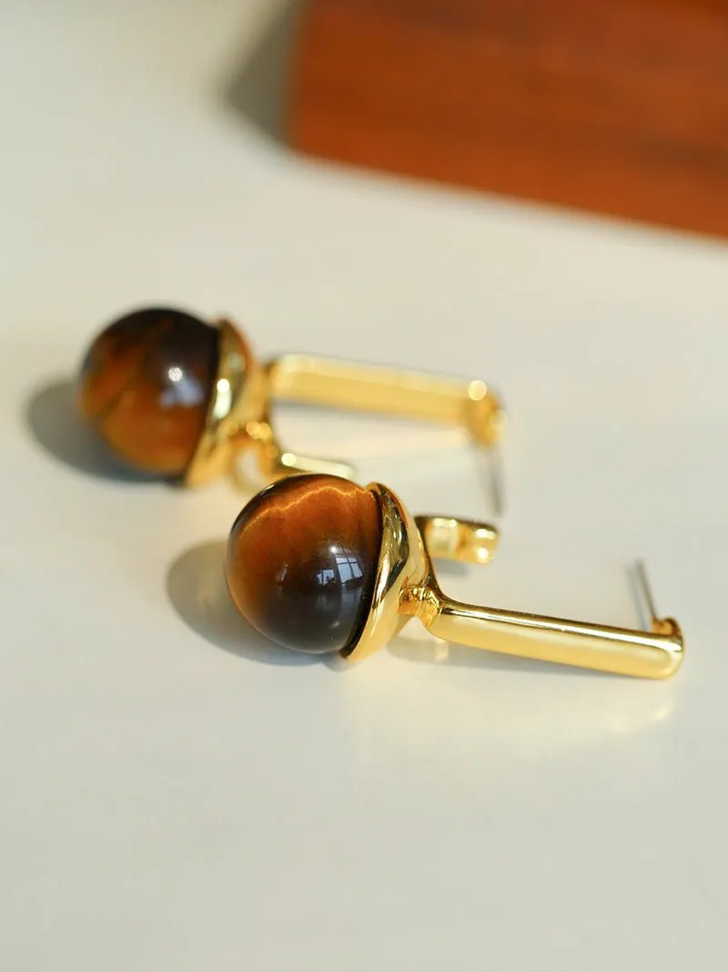 Vintage Geometric Tiger's Eye Earrings