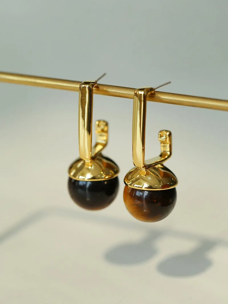 Vintage Geometric Tiger's Eye Earrings
