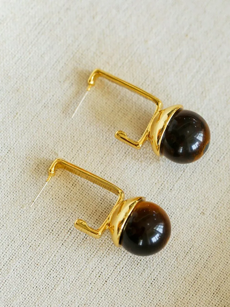 Vintage Geometric Tiger's Eye Earrings