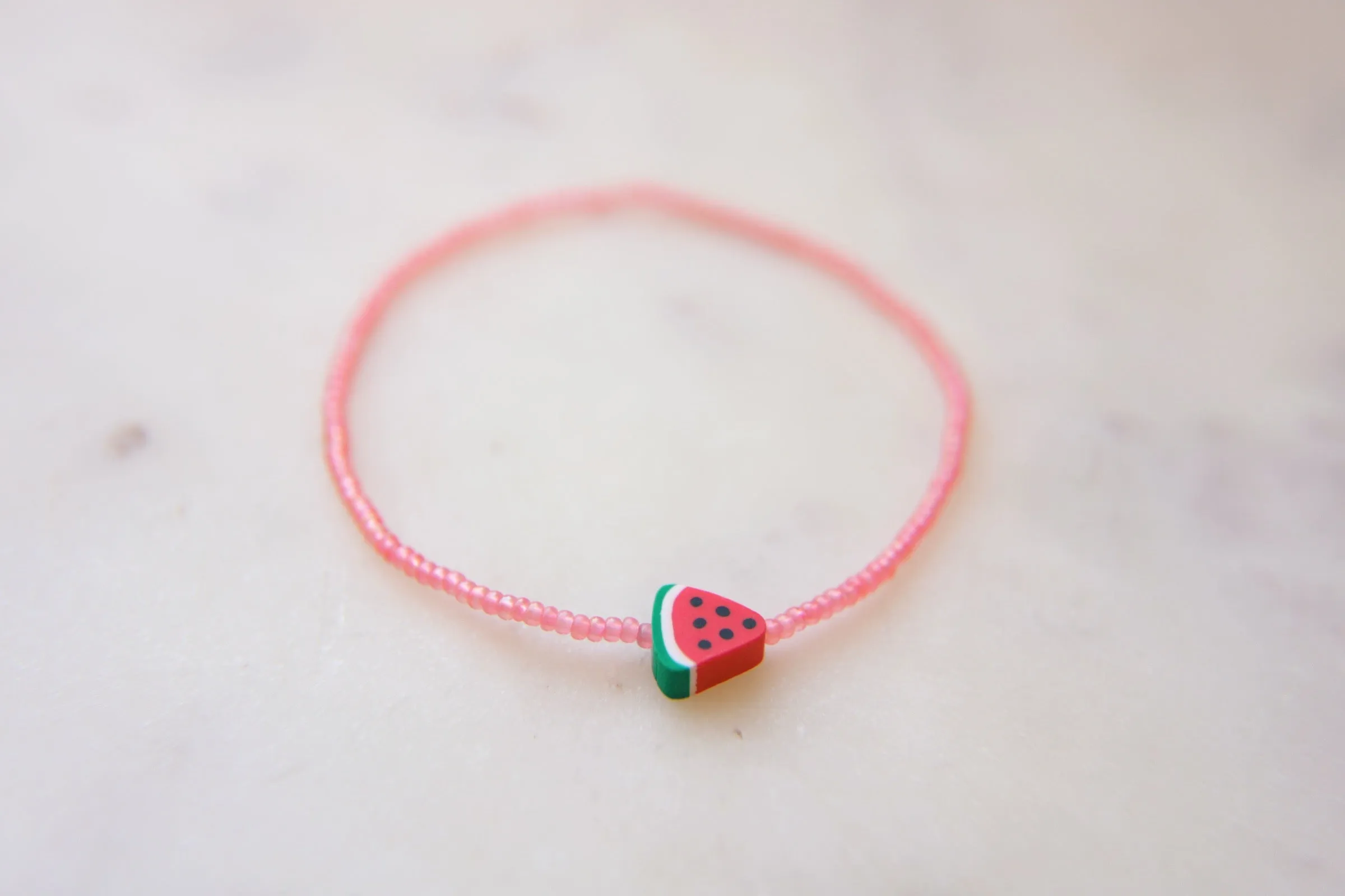 Watermelon Sugar Seed Beaded Anklet