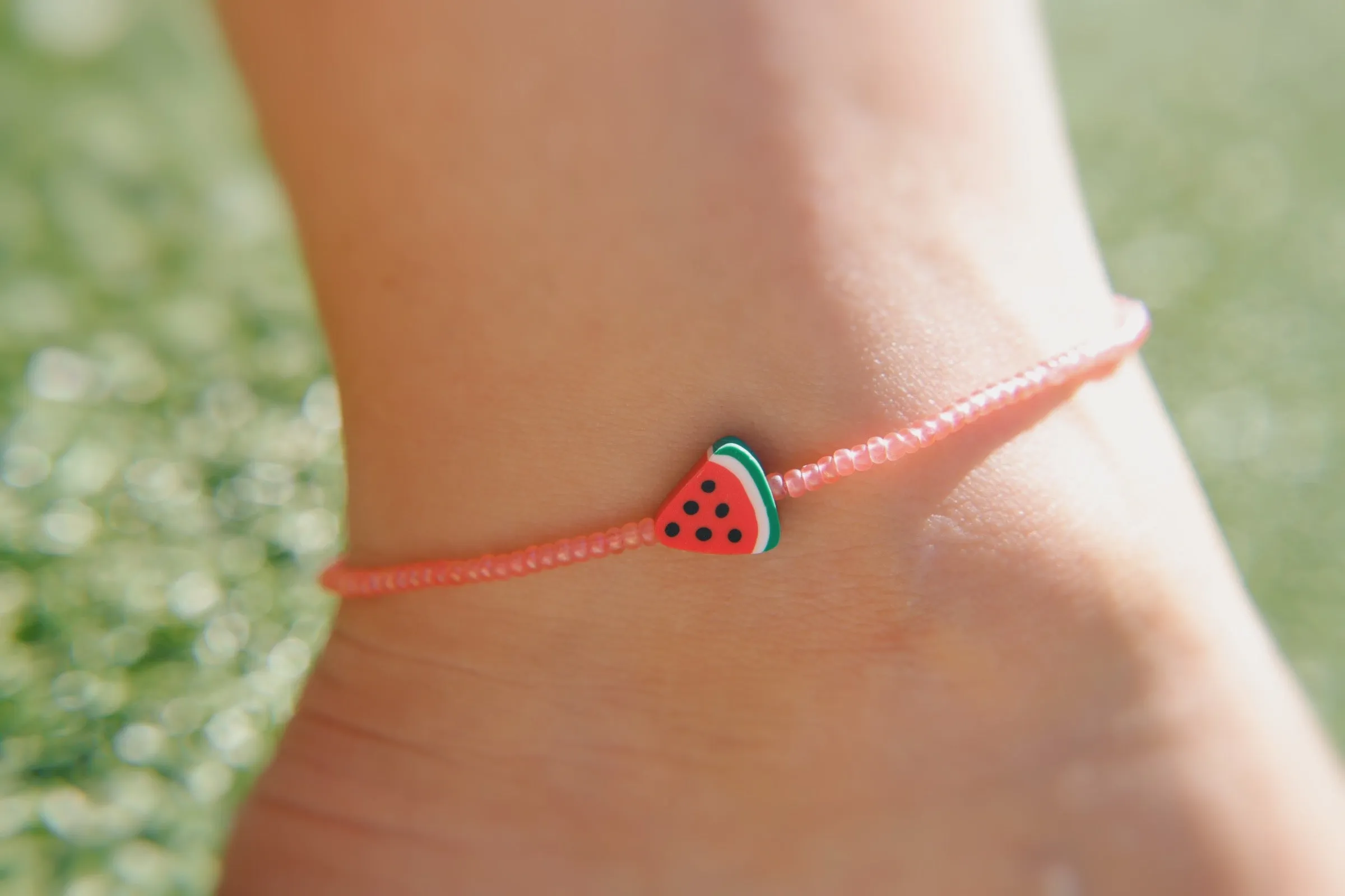 Watermelon Sugar Seed Beaded Anklet