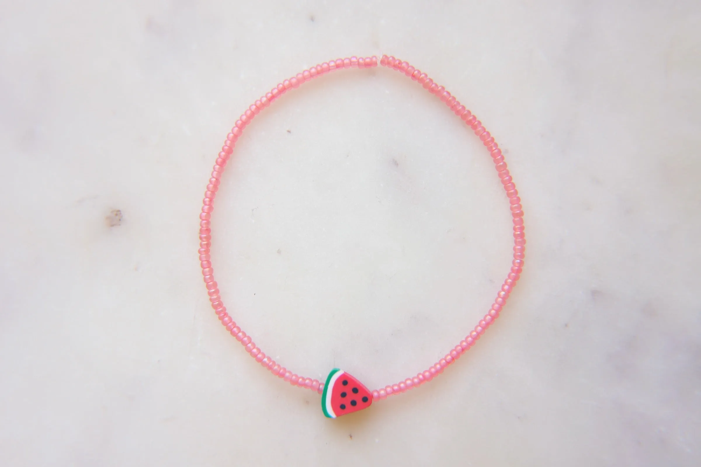 Watermelon Sugar Seed Beaded Anklet