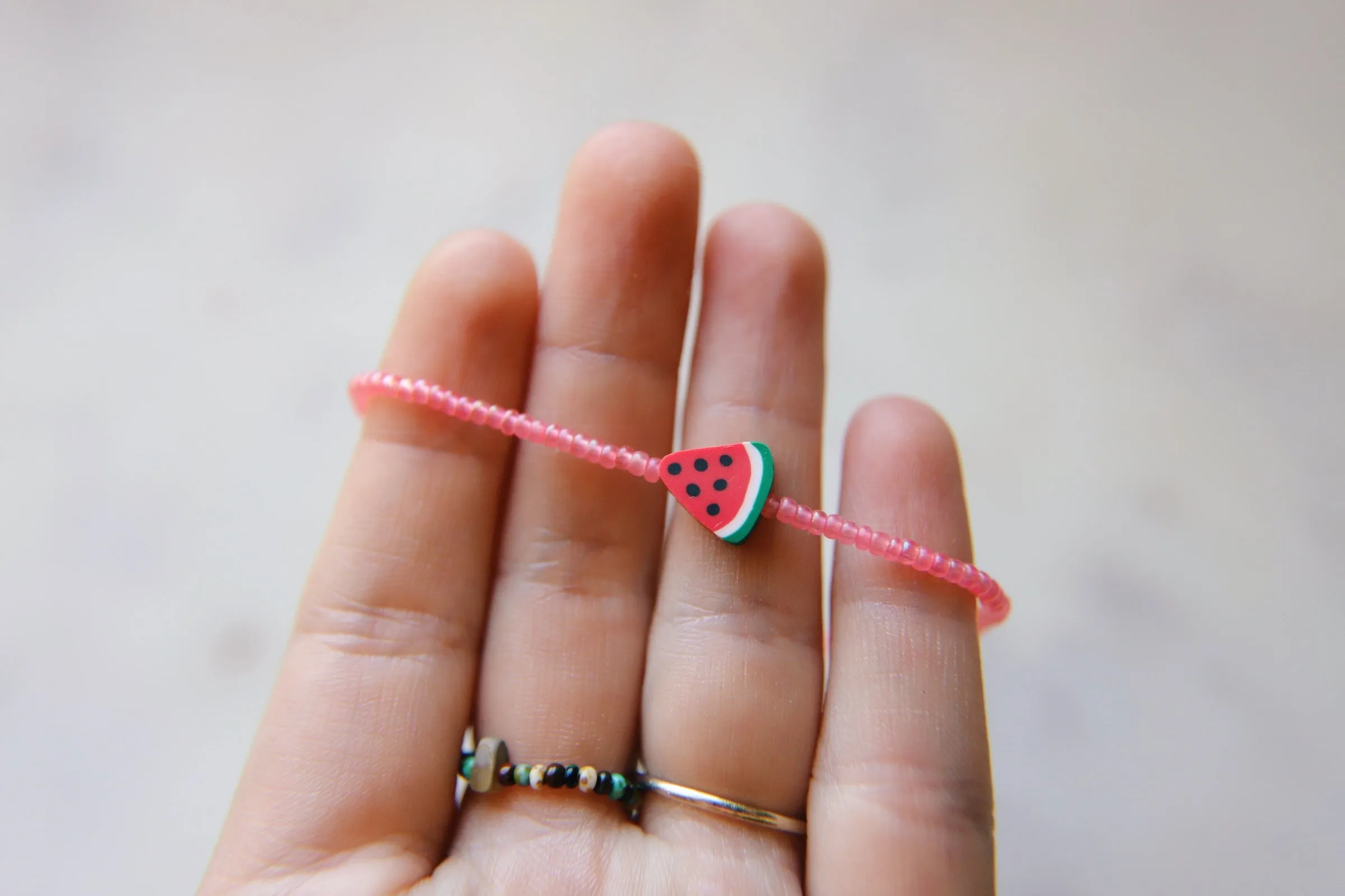 Watermelon Sugar Seed Beaded Anklet