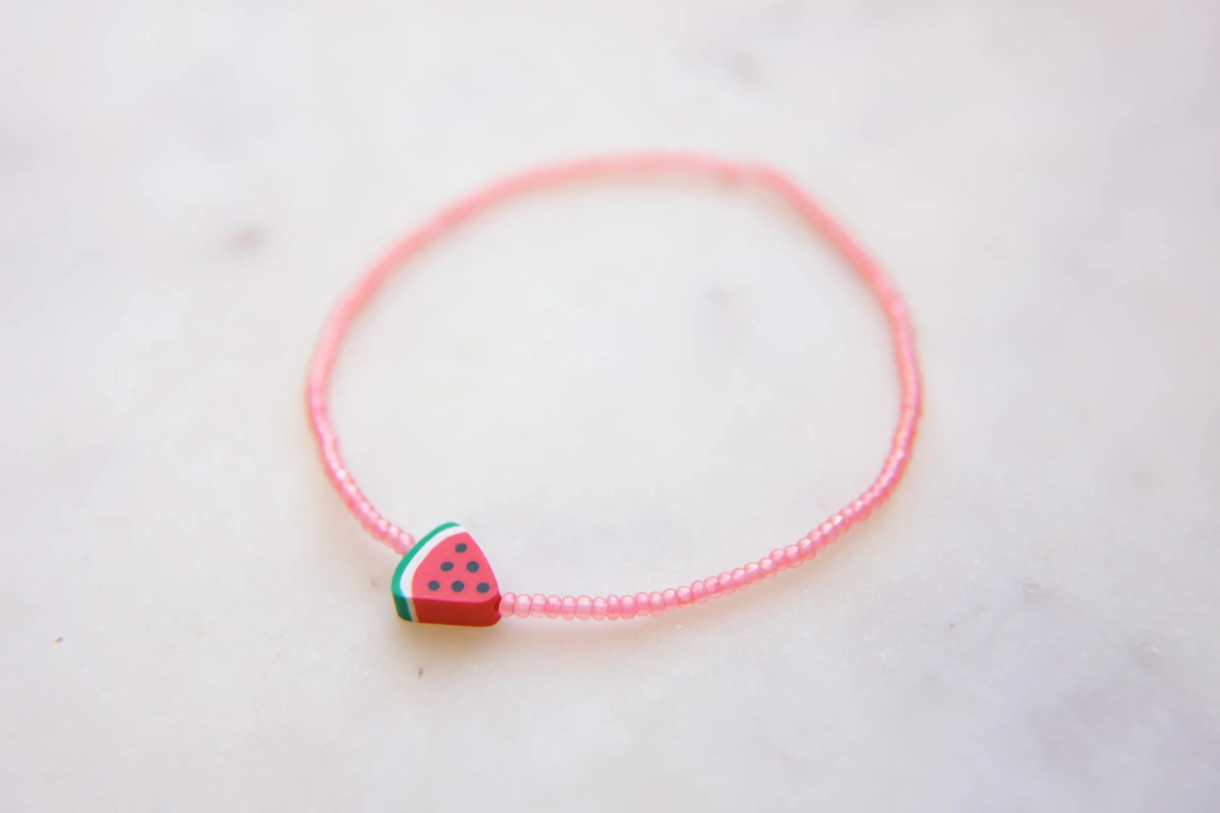 Watermelon Sugar Seed Beaded Anklet