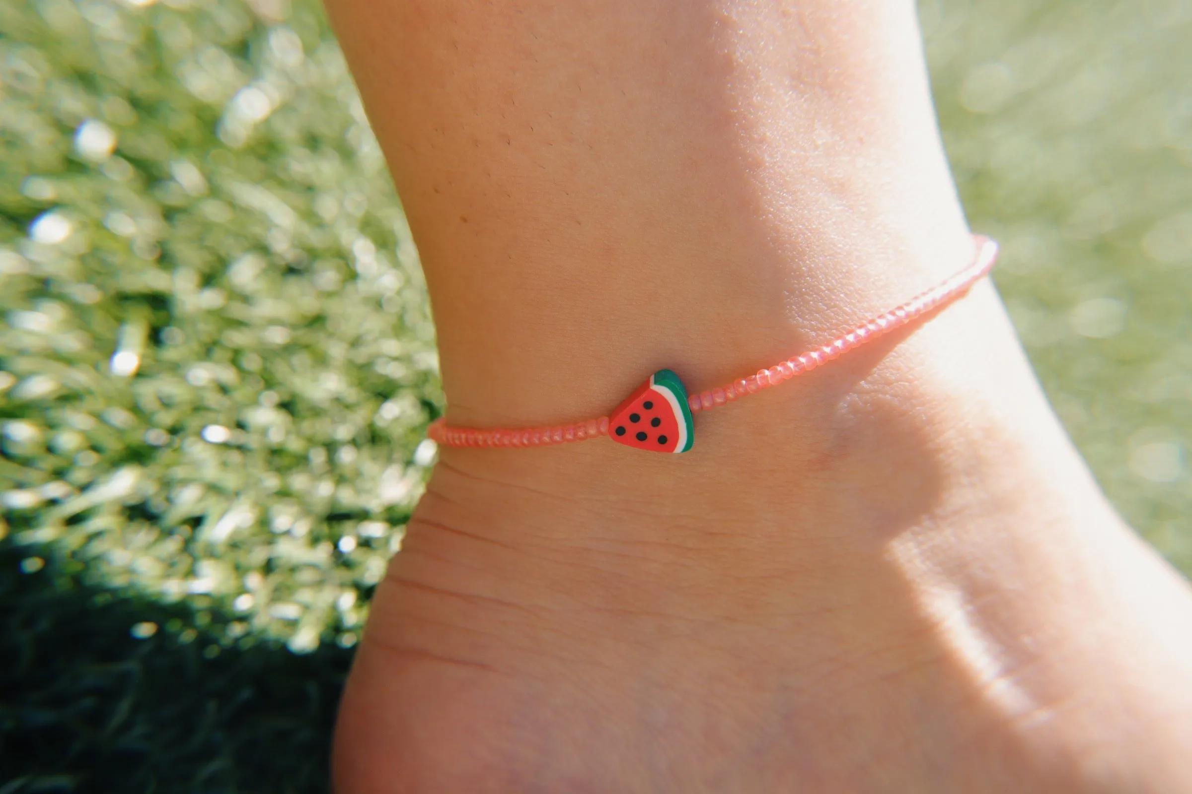 Watermelon Sugar Seed Beaded Anklet