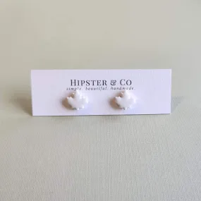 White Autumn Leaf Polymer Clay Stud Earrings