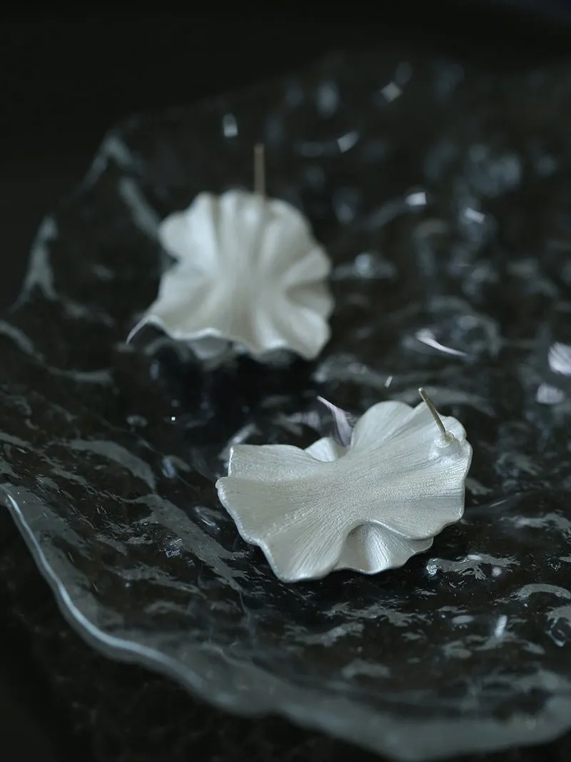 White Matte Petal Floral Bloom Statement Earrings