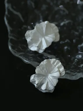 White Matte Petal Floral Bloom Statement Earrings