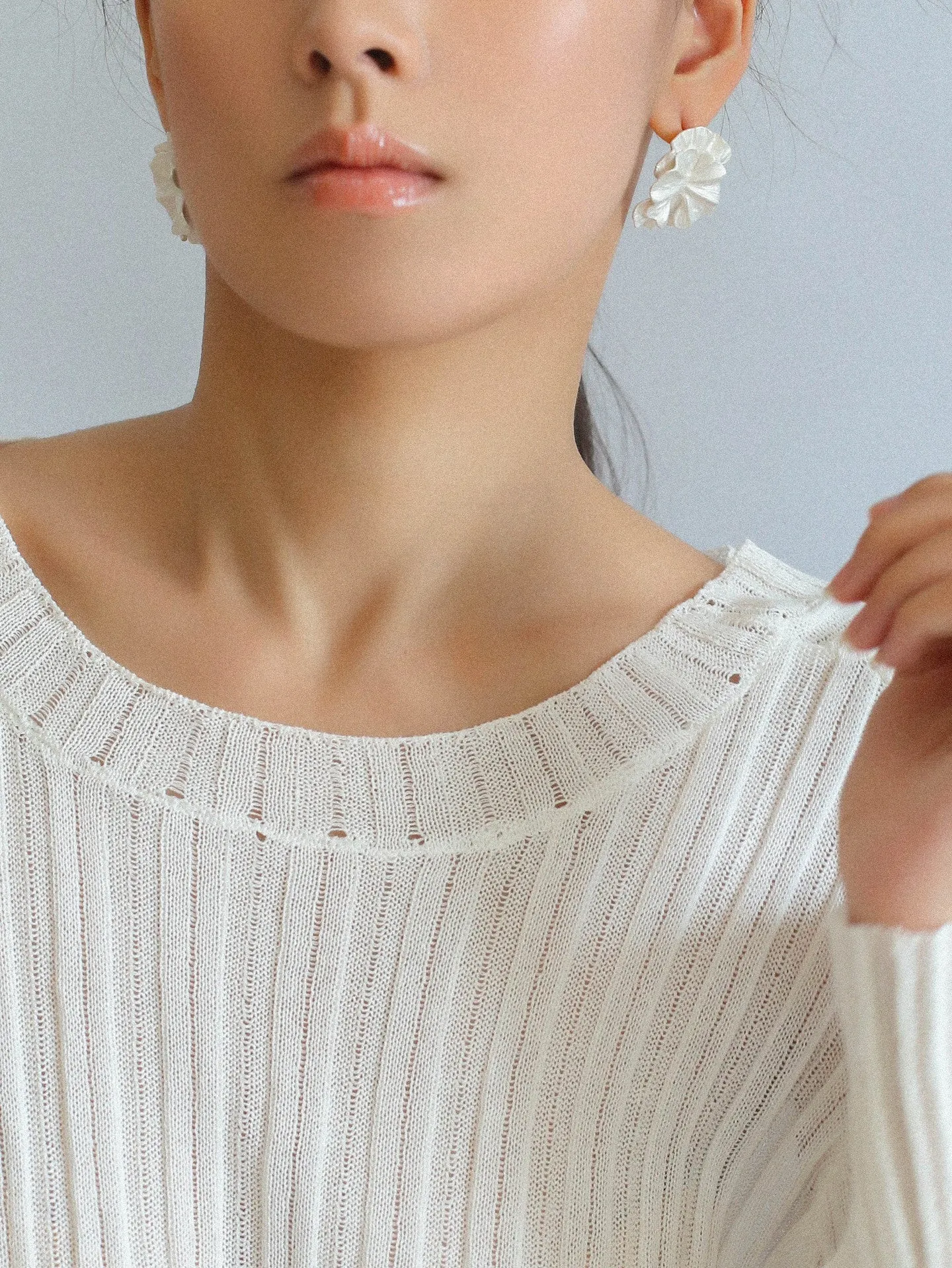 White Matte Petal Floral Bloom Statement Earrings