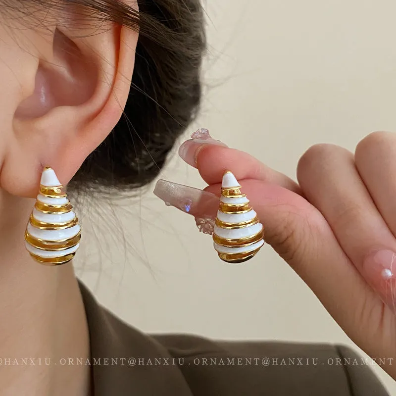 Wholesale Copper Plated Gold Dropping Oil Thread Curved Silver Needle Earrings