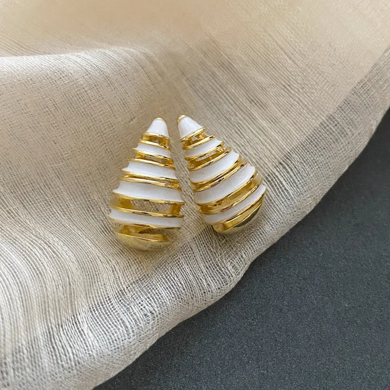 Wholesale Copper Plated Gold Dropping Oil Thread Curved Silver Needle Earrings
