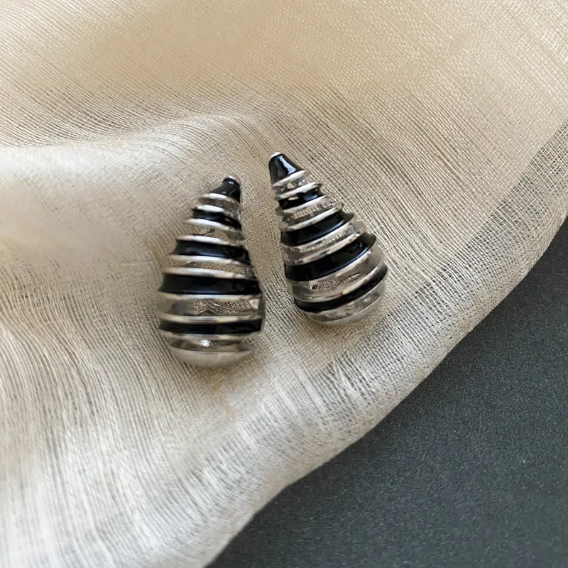 Wholesale Copper Plated Gold Dropping Oil Thread Curved Silver Needle Earrings