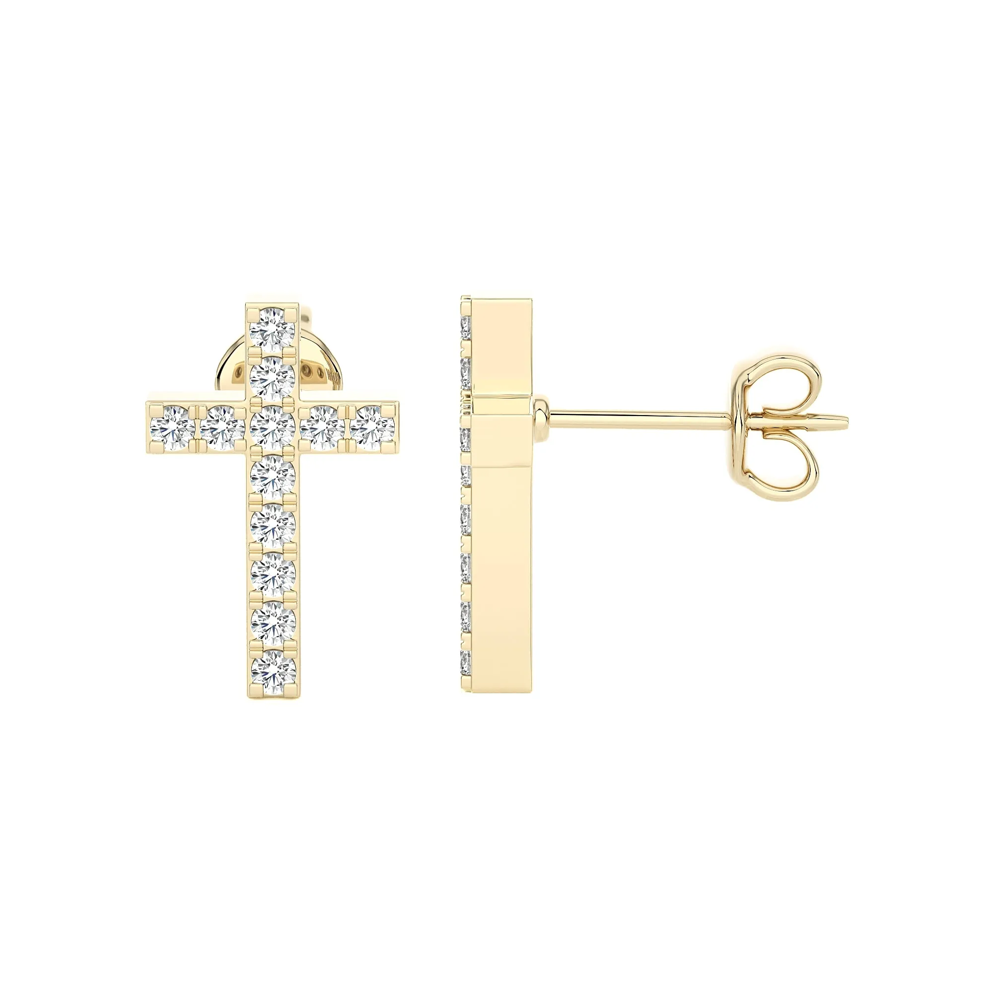 Women's Diamond Cross Stud Earrings 0.10ct 14K Gold