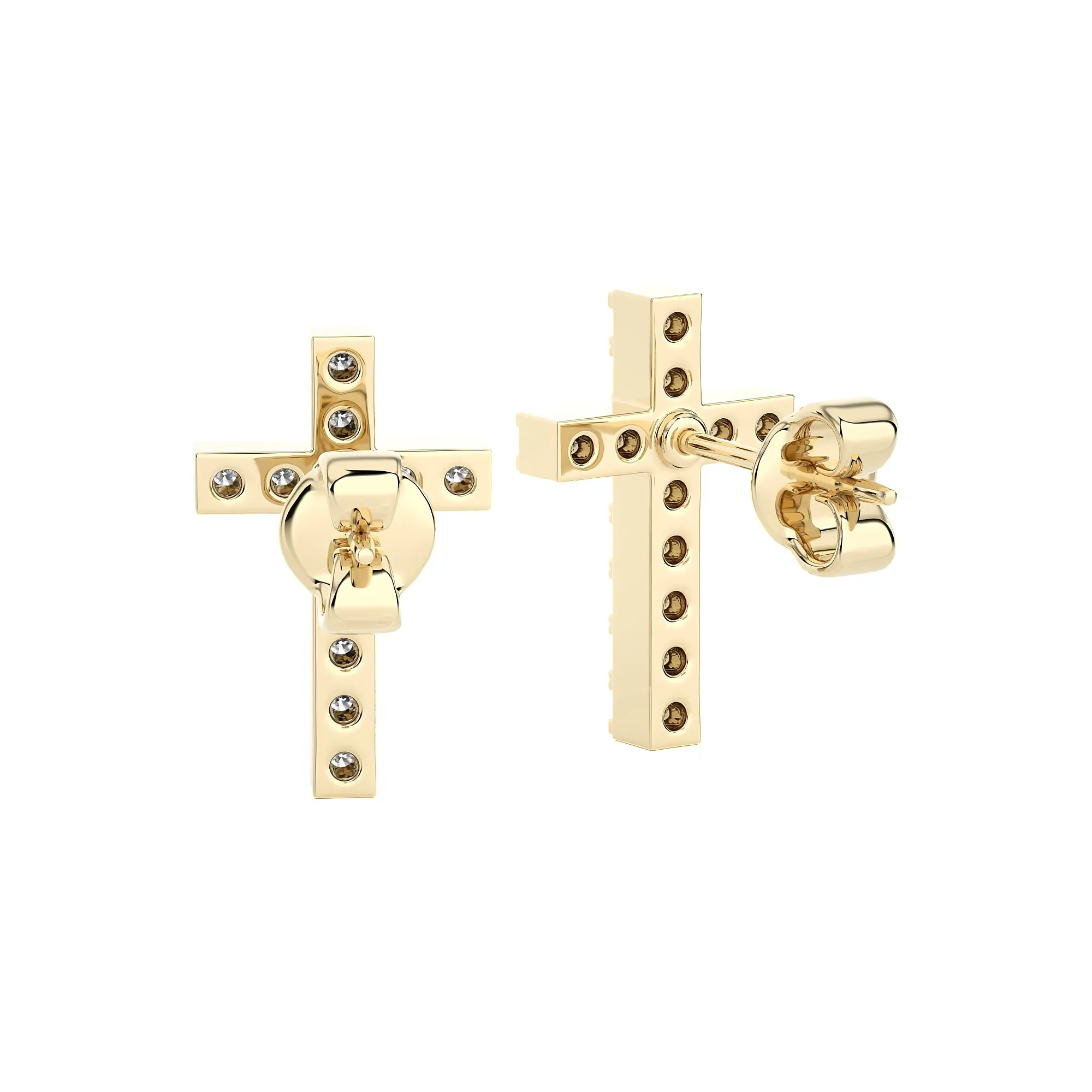 Women's Diamond Cross Stud Earrings 0.10ct 14K Gold