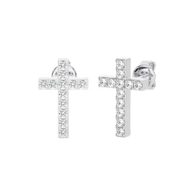 Women's Diamond Cross Stud Earrings 0.10ct 14K Gold