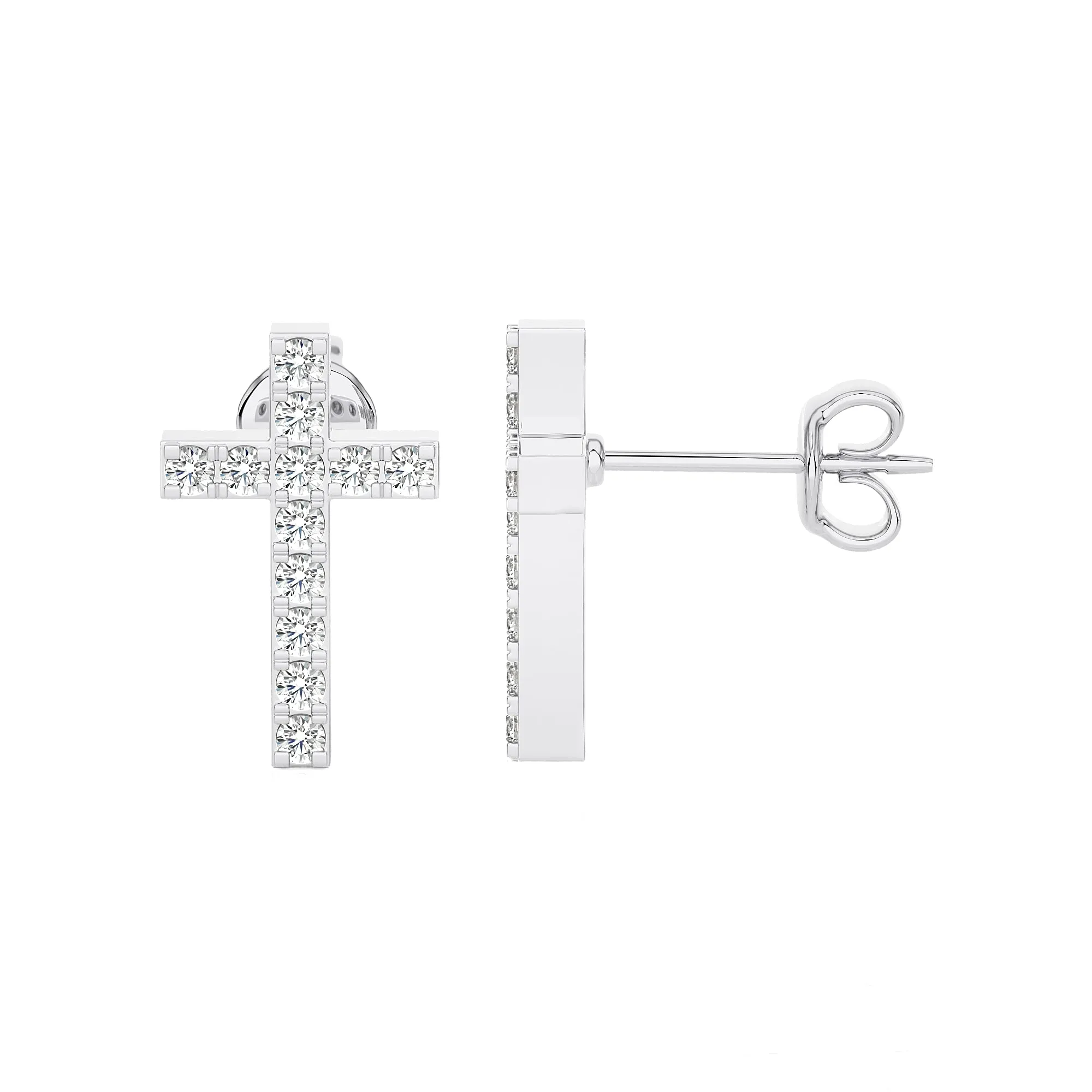 Women's Diamond Cross Stud Earrings 0.10ct 14K Gold