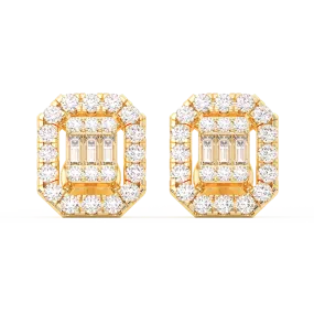 Women's Emerald Baguette & Round Diamond Stud Earrings 0.51ct 14K Gold
