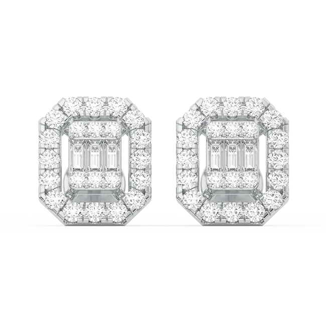 Women's Emerald Baguette & Round Diamond Stud Earrings 0.51ct 14K Gold