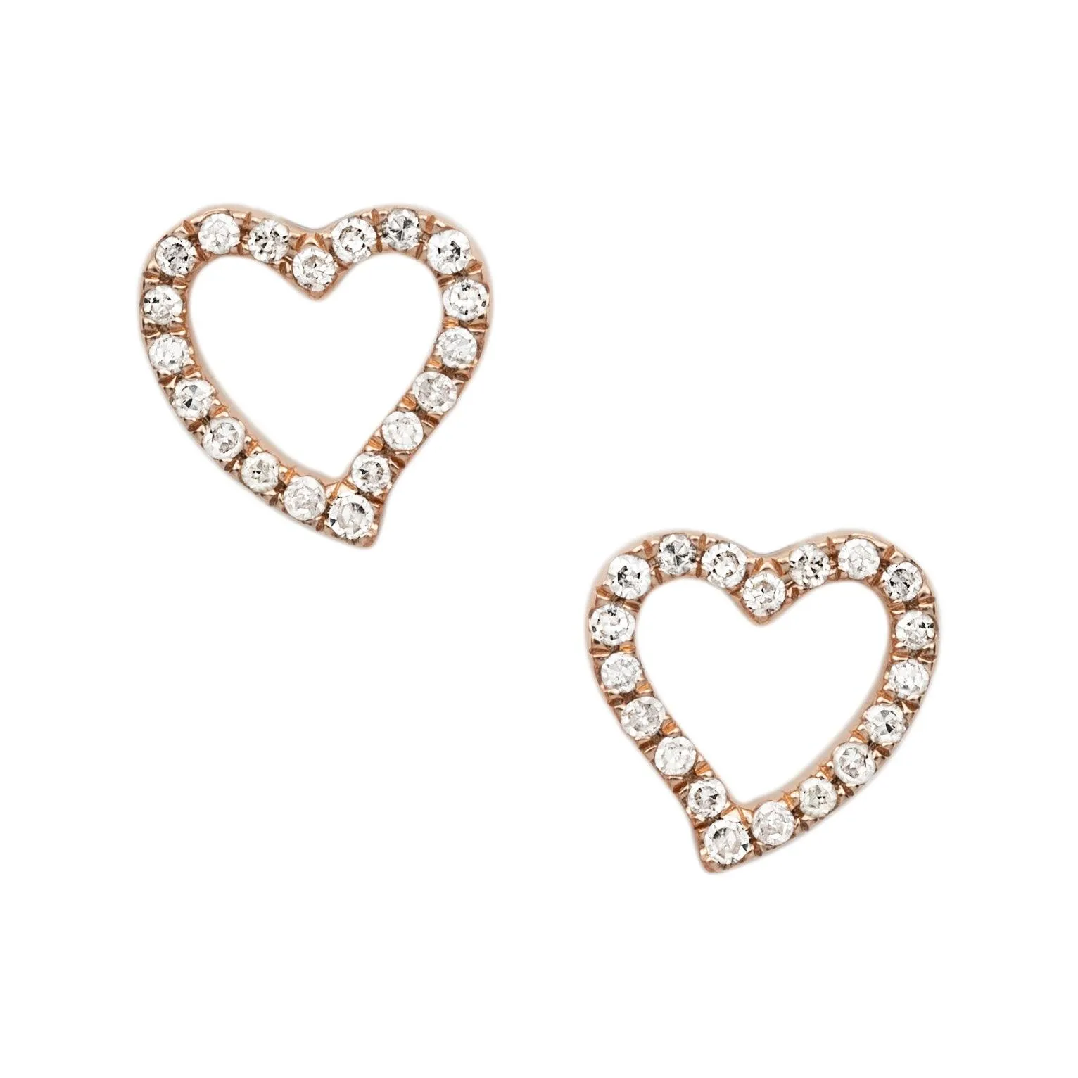 Women's Empty Heart Diamond Stud Earrings 0.12ct 14K Rose Gold