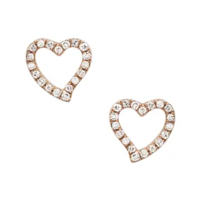 Women's Empty Heart Diamond Stud Earrings 0.12ct 14K Rose Gold