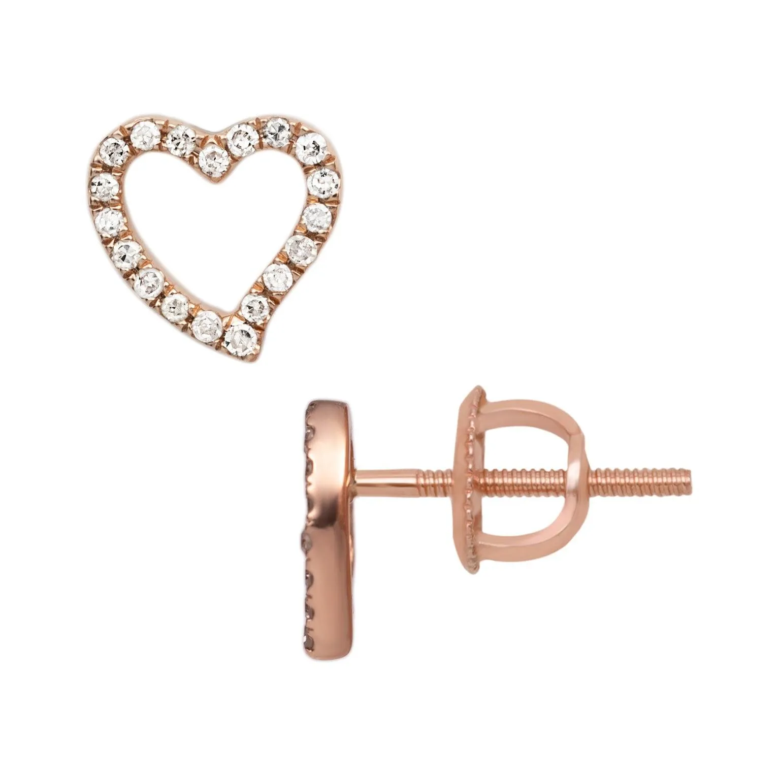 Women's Empty Heart Diamond Stud Earrings 0.12ct 14K Rose Gold