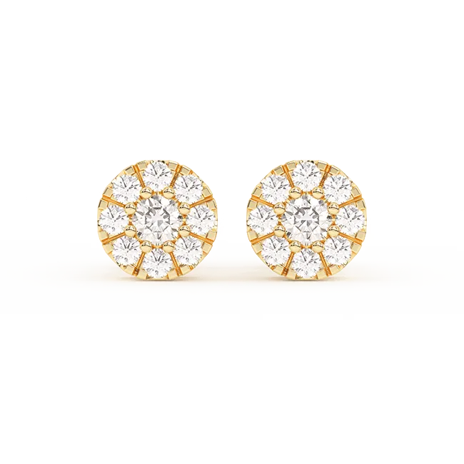 Women's Round Cluster Diamond Stud Earrings 0.31ct 14K Gold