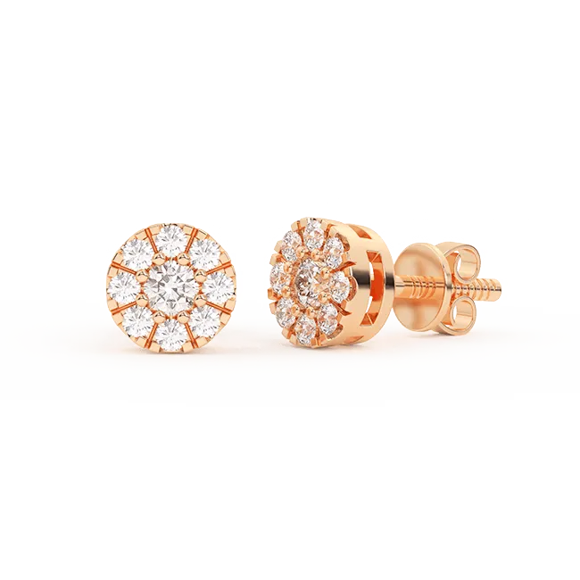 Women's Round Cluster Diamond Stud Earrings 0.31ct 14K Gold