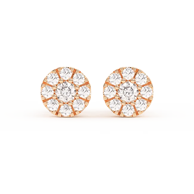 Women's Round Cluster Diamond Stud Earrings 0.31ct 14K Gold